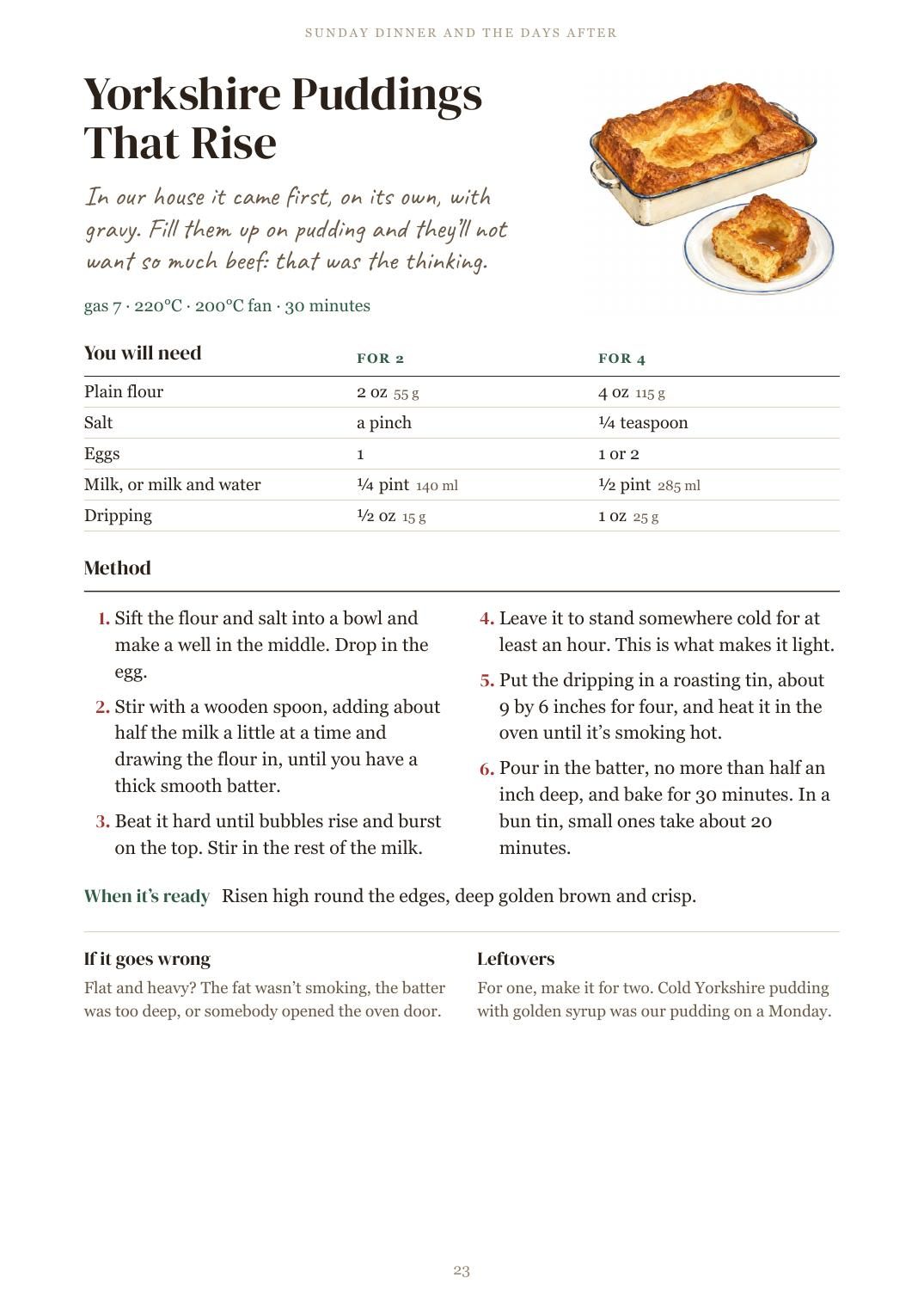 Yorkshire Puddings, a page from the book
